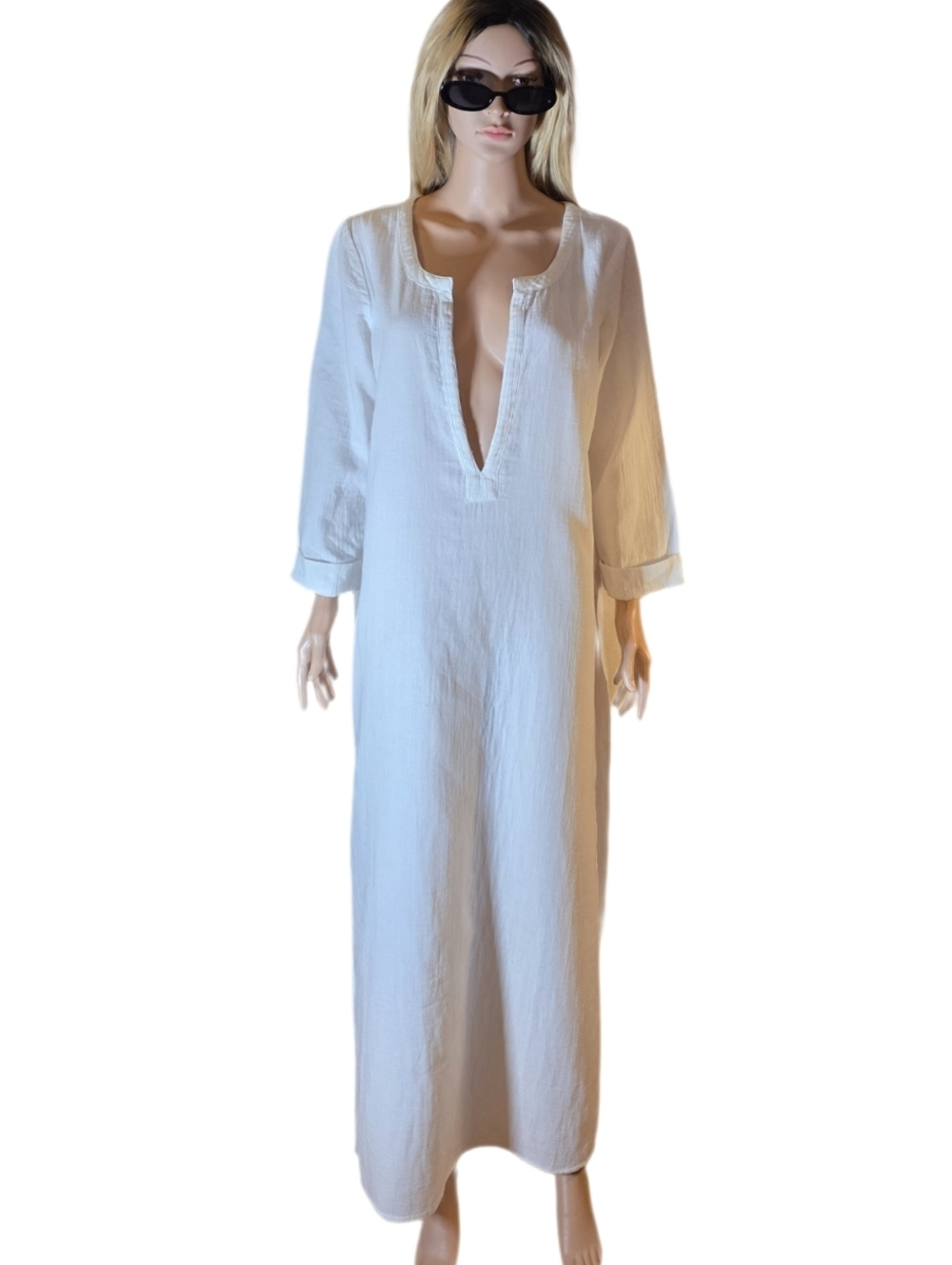 O'Neill Kayson White Gauze 3/4 Sleeve Maxi Cover-Up Dress NWT